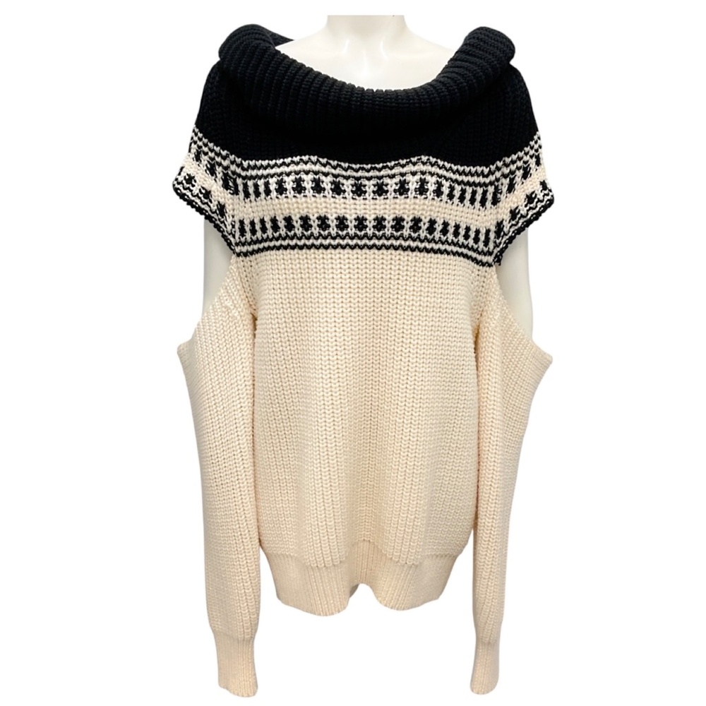 MONSE IVORY / BLACK WOOL KNIT SWEATER